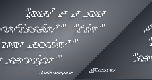 "qual e a sua profissão?" "tim" "como assim?" "sem serviço"... Frase de Anderson pcm.