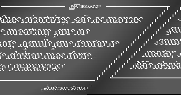 Suas cicatrizes, são as marcas que mostram, que no combate, aquilo que tentou te matar, te deixou mas forte.. Não desista! PERSISTA!... Frase de Anderson Sartori.