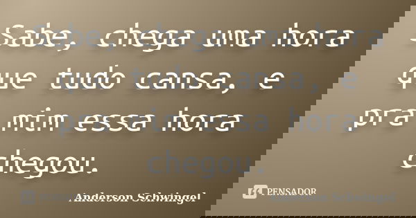 Sabe, chega uma hora que tudo cansa, e pra mim essa hora chegou.... Frase de Anderson Schwingel.
