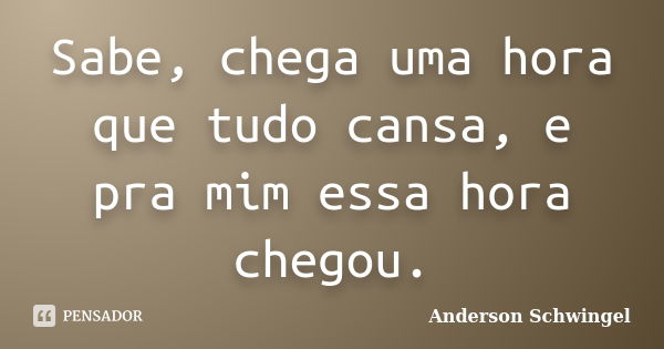 Sabe, chega uma hora que tudo cansa, e pra mim essa hora chegou.... Frase de Anderson Schwingel.