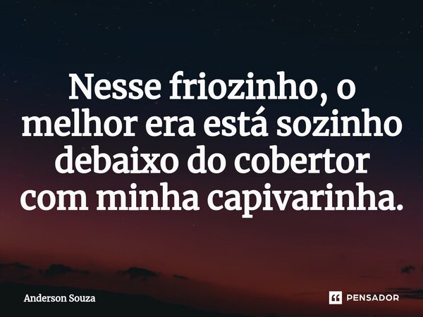⁠Nesse friozinho, o melhor era está sozinho debaixo do cobertor com minha capivarinha.... Frase de Anderson Souza.