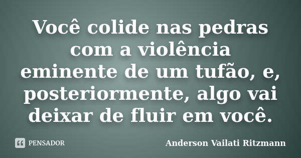 Você colide nas pedras com a violência eminente de um tufão, e, posteriormente, algo vai deixar de fluir em você.... Frase de Anderson Vailati Ritzmann.