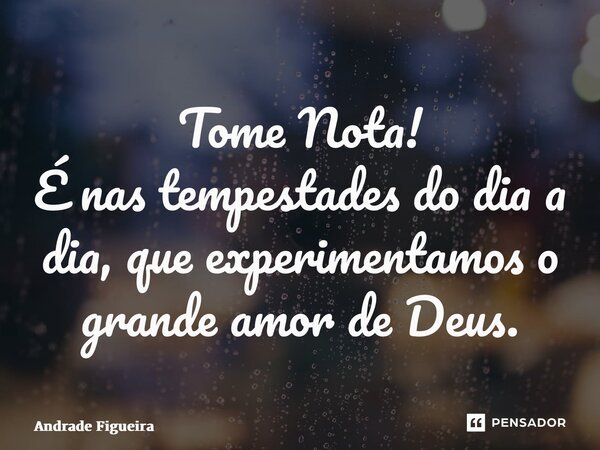 ⁠Tome Nota! É nas tempestades do dia a dia, que experimentamos o grande amor de Deus.... Frase de Andrade Figueira.