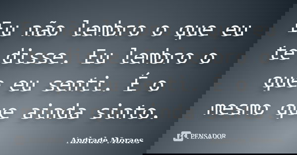 Eu não lembro o que eu te disse. Eu lembro o que eu senti. É o mesmo que ainda sinto.... Frase de Andrade Moraes.