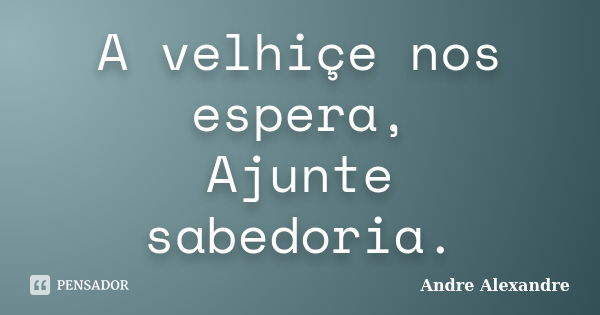 A velhiçe nos espera, Ajunte sabedoria.... Frase de Andre Alexandre.