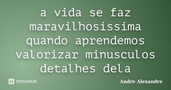 a vida se faz maravilhosíssima quando aprendemos valorizar minusculos detalhes dela... Frase de Andre Alexandre.