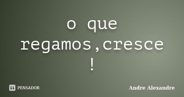 o que regamos,cresce !... Frase de Andre Alexandre.