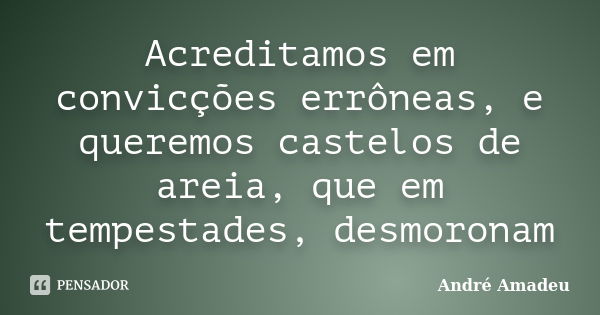 Acreditamos em convicções errôneas, e queremos castelos de areia, que em tempestades, desmoronam... Frase de André Amadeu.