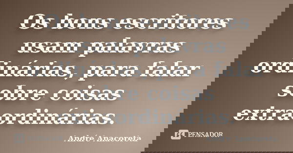 Os bons escritores usam palavras ordinárias, para falar sobre coisas extraordinárias.... Frase de André Anacoreta.