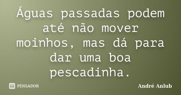 Águas passadas podem até não mover moinhos, mas dá para dar uma boa pescadinha.... Frase de André Anlub.