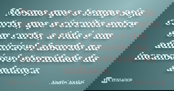 Mesmo que o tempo seja curto, que o circuito entre em curto, a vida é um admirável absurdo na incansável eternidade da andança.... Frase de André Anlub.