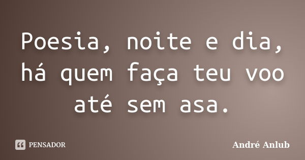 Poesia, noite e dia, há quem faça teu voo até sem asa.... Frase de André Anlub.