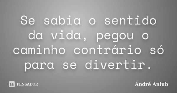 Se sabia o sentido da vida, pegou o caminho contrário só para se divertir.... Frase de André Anlub.