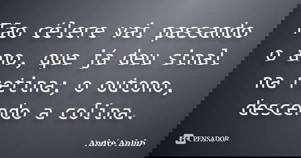 Tão célere vai passando o ano, que já deu sinal na retina; o outono, descendo a colina.... Frase de André Anlub.