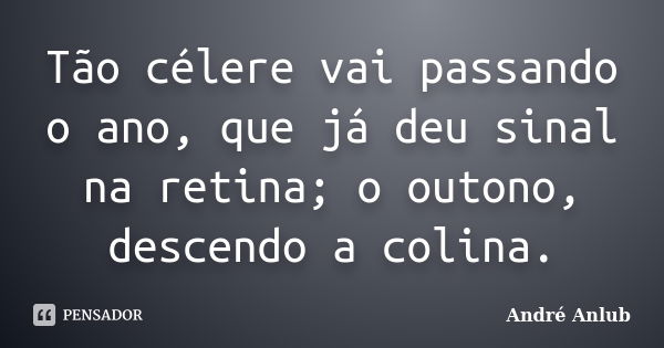 Tão célere vai passando o ano, que já deu sinal na retina; o outono, descendo a colina.... Frase de André Anlub.