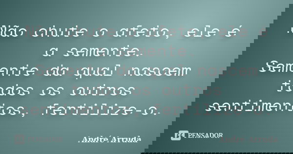 Não chute o afeto, ele é a semente. Semente da qual nascem todos os outros sentimentos, fertilize-o.... Frase de André Arruda.