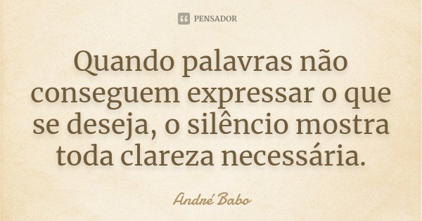 Quando palavras não conseguem expressar o que se deseja, o silêncio mostra toda clareza necessária.... Frase de Andre Babo.