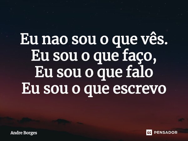 ⁠Eu não sou o que vês. Eu sou o que faço, Eu sou o que falo Eu sou o que escrevo... Frase de André Borges.