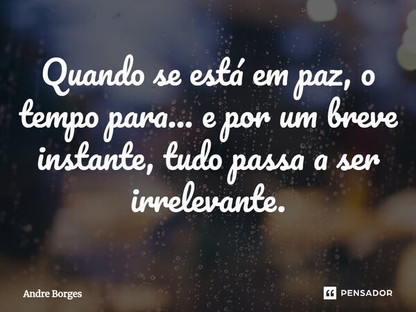 ⁠Quando se está em paz, o tempo para... e por um breve instante, tudo passa a ser irrelevante.... Frase de André Borges.