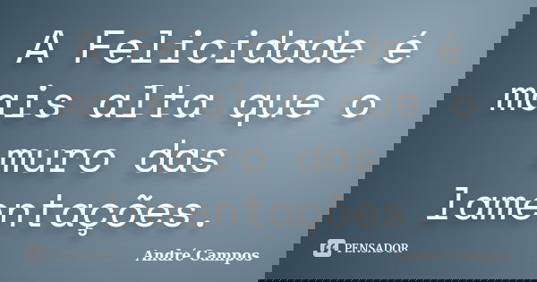A Felicidade é mais alta que o muro das lamentações.... Frase de André Campos.