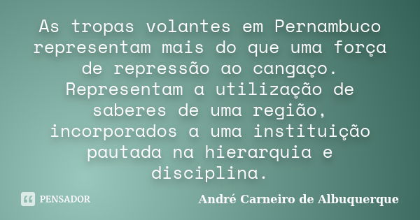 As tropas volantes em Pernambuco representam mais do que uma força de repressão ao cangaço. Representam a utilização de saberes de uma região, incorporados a um... Frase de André Carneiro de Albuquerque.