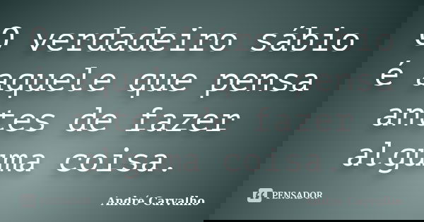 O verdadeiro sábio é aquele que pensa antes de fazer alguma coisa.... Frase de André Carvalho.