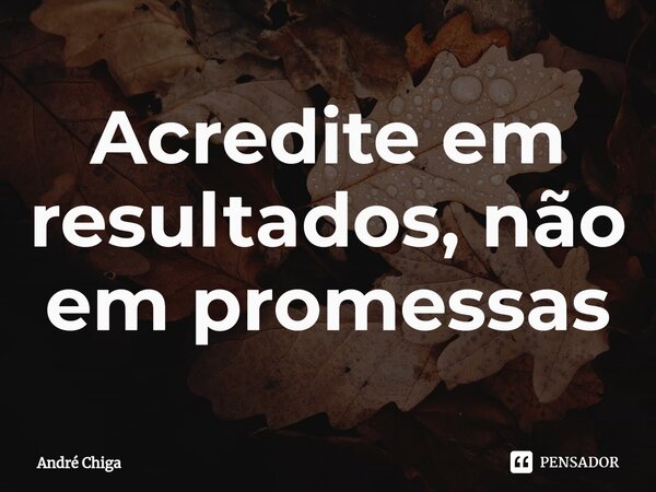 ⁠Acredite em resultados, não em promessas... Frase de andre chiga.