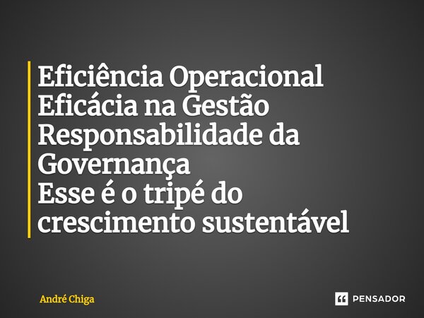 ⁠Eficiência Operacional Eficácia na Gestão Responsabilidade da Governança Esse é o tripé do crescimento sustentável... Frase de andre chiga.