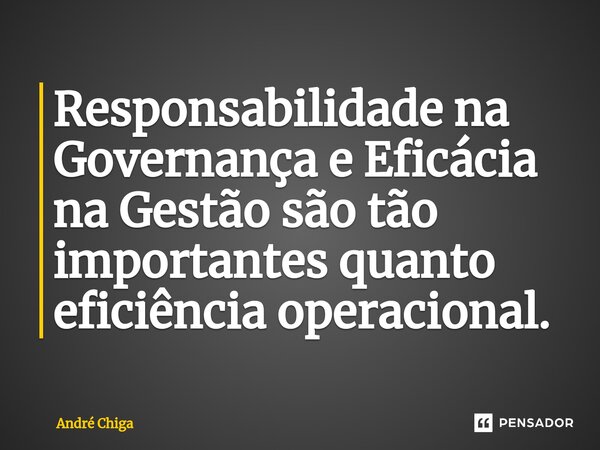 ⁠Responsabilidade na Governança e Eficácia na Gestão são tão importantes quanto eficiência operacional.... Frase de andre chiga.