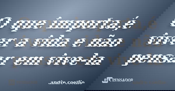 O que importa,é viver a vida e não pensar em vive-la... Frase de andre coelho.