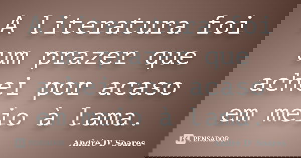 A literatura foi um prazer que achei por acaso em meio à lama.... Frase de André D' Soares.