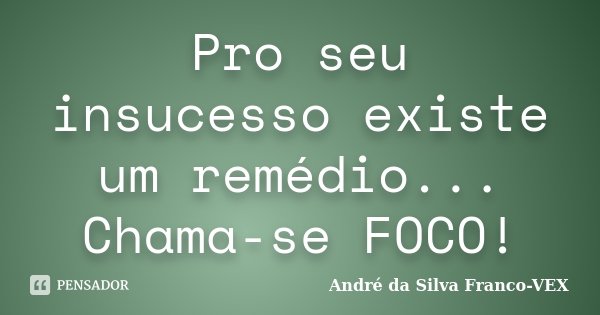 Pro seu insucesso existe um remédio... Chama-se FOCO!... Frase de Andre da Silva Franco-VEX.