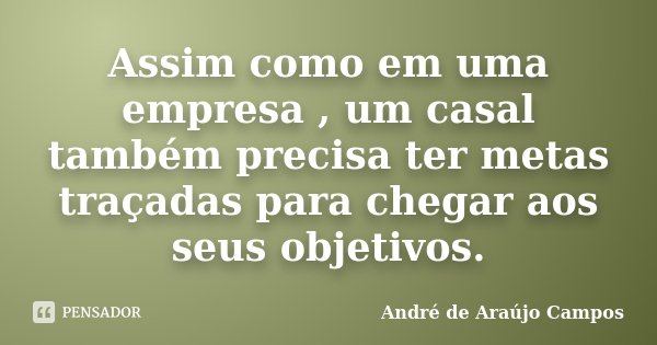 Assim como em uma empresa , um casal também precisa ter metas traçadas para chegar aos seus objetivos.... Frase de André de Araújo Campos.