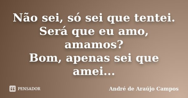 Não sei, só sei que tentei. Será que eu amo, amamos? Bom, apenas sei que amei...... Frase de André de Araújo Campos.