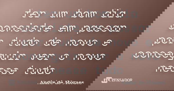 ter um bom dia consiste em passar por tudo de novo e conseguir ver o novo nesse tudo... Frase de André de Moraes.