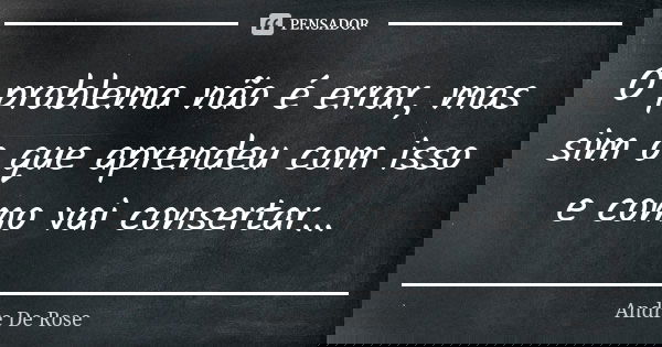 O problema não é errar, mas sim o que aprendeu com isso e como vai consertar...... Frase de Andre De Rose.