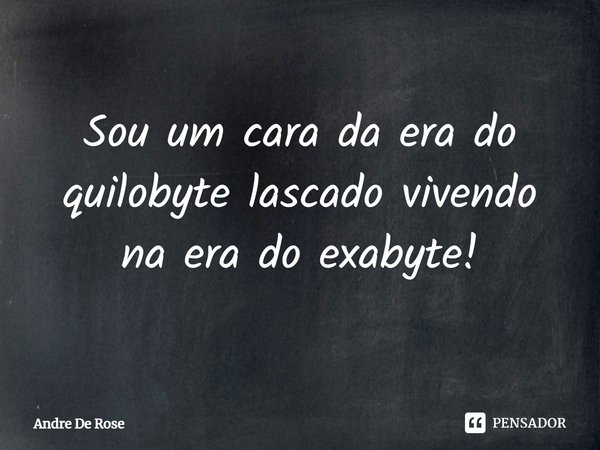 ⁠Sou um cara da era do quilobyte lascado vivendo na era do exabyte!... Frase de Andre De Rose.