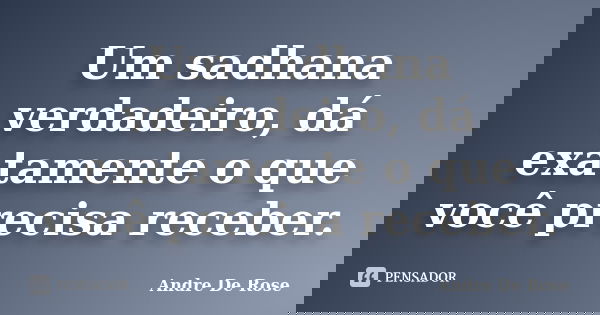 Um sadhana verdadeiro, dá exatamente o que você precisa receber.... Frase de Andre De Rose.