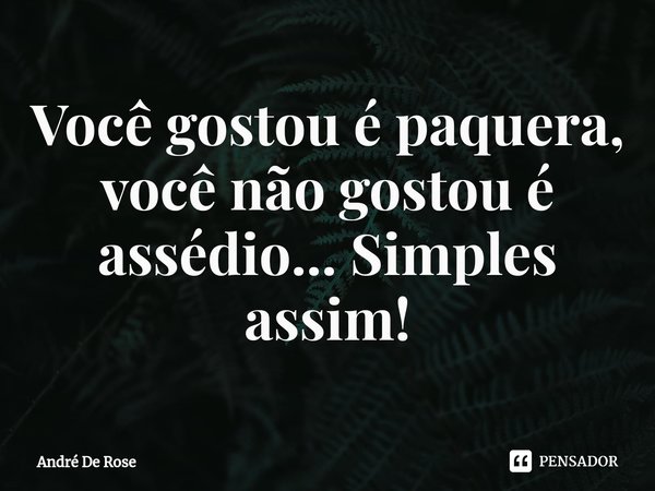 ⁠Você gostou é paquera, você não gostou é assédio...Simples assim!... Frase de Andre De Rose.