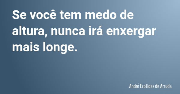 Se você tem medo de altura, nunca irá enxergar mais longe.... Frase de André Erotides de Arruda.