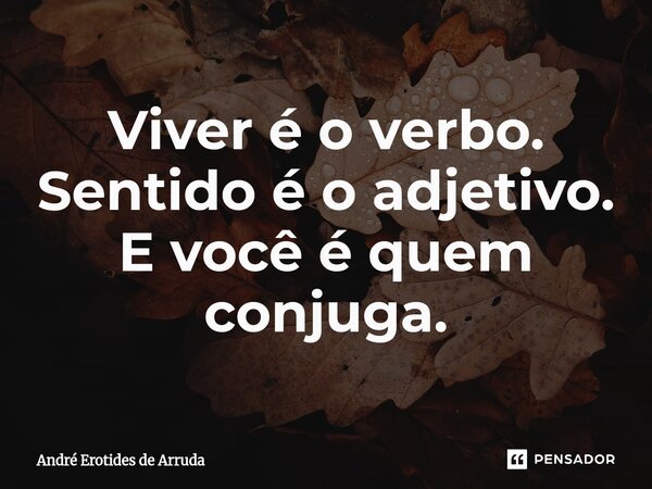 Viver é o verbo. Sentido é o adjetivo. E você é quem conjuga.... Frase de André Erotides de Arruda.