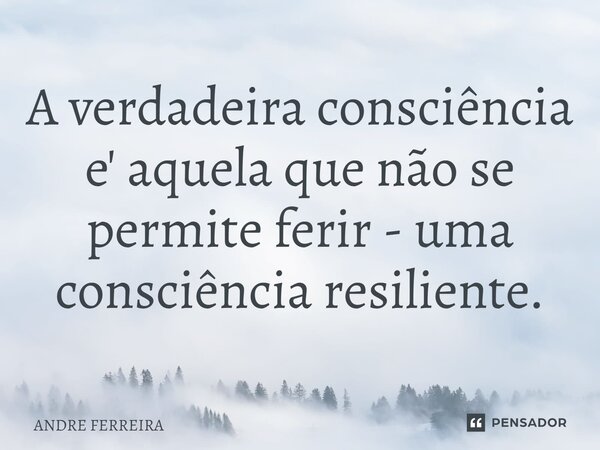 ⁠A verdadeira consciência e' aquela que não se permite ferir - uma consciência resiliente.... Frase de André Ferreira.