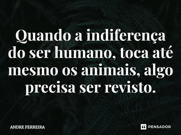 ⁠Quando a indiferença do ser humano, toca até mesmo os animais, algo precisa ser revisto.... Frase de André Ferreira.