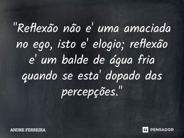 ⁠⁠"Reflexão não e' uma amaciada no ego, isto e' elogio; reflexão e' um balde de água fria quando se esta' dopado das percepções."... Frase de André Ferreira.