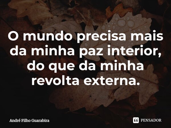 O mundo precisa mais da minha paz interior, do que da minha revolta externa.⁠... Frase de André Filho Guarabira.