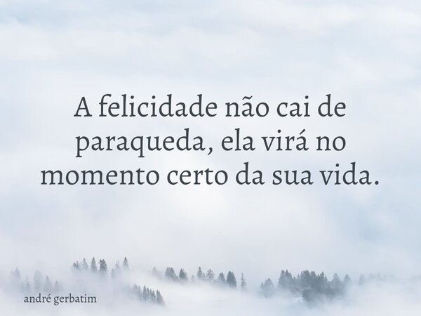 A felicidade não cai de paraqueda, ela virá no momento certo da sua vida.... Frase de andré gerbatim.