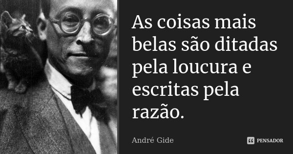 As coisas mais belas são ditadas pela loucura e escritas pela razão.... Frase de André Gide.
