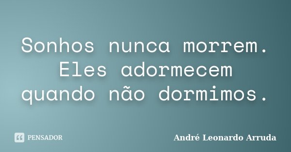 Sonhos nunca morrem. Eles adormecem quando não dormimos.... Frase de André Leonardo Arruda.