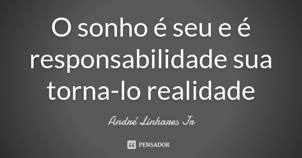 O sonho é seu e é responsabilidade sua torna-lo realidade... Frase de André Linhares Jr.