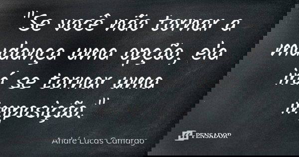 "Se você não tornar a mudança uma opção, ela irá se tornar uma imposição."... Frase de André Lucas Camargo.